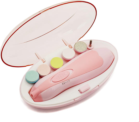 Baby Nail Trimmer - Electric Safe Baby Nail File, Trim Polish Grooming kit, Safe for Infant Newborn Toddler Girls Boys Adults, 6 Grinding Heads, with LED Light, Pink