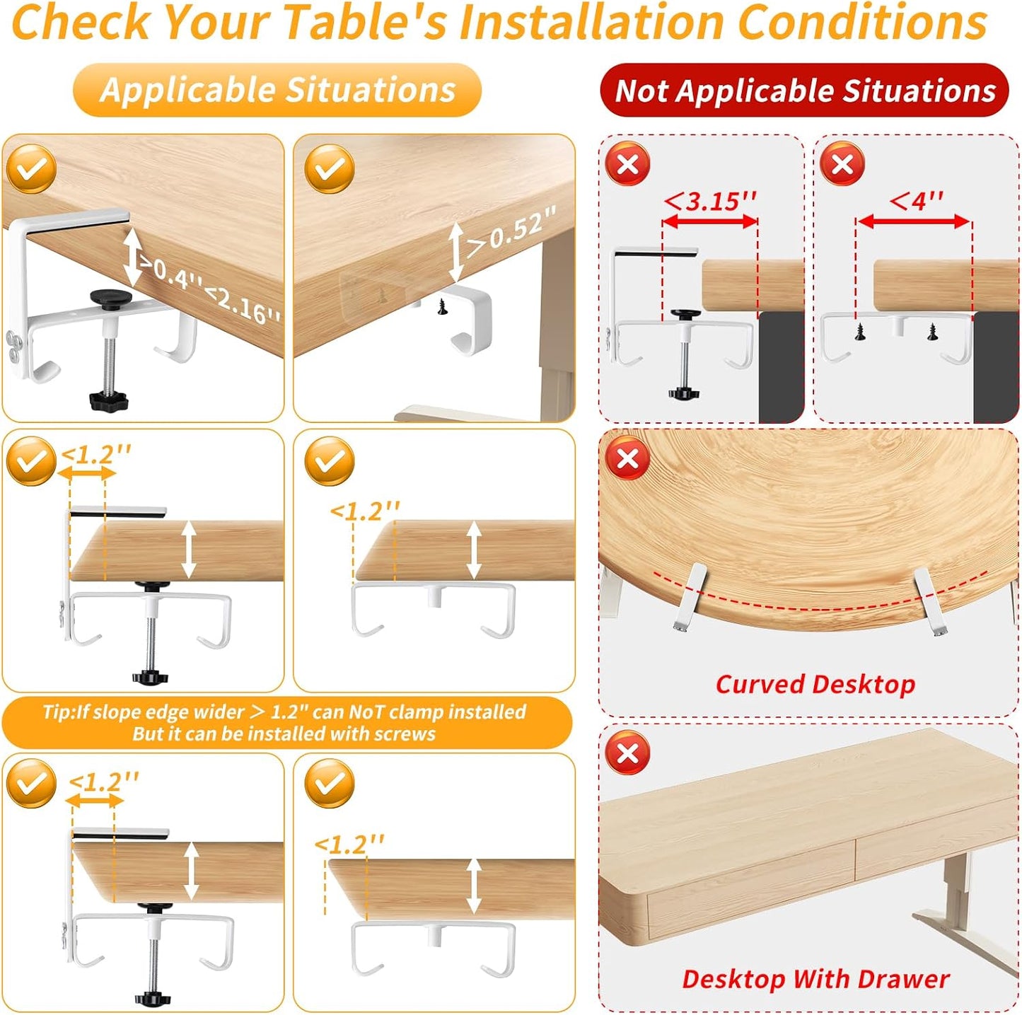 No Drill Under Desk Cable Management, 28" Under Desk Cable Management with Clamp/Screw, Table Under Desk Organizer, Large Cord Organizer Desk Tray for Standing Desks Home Office White