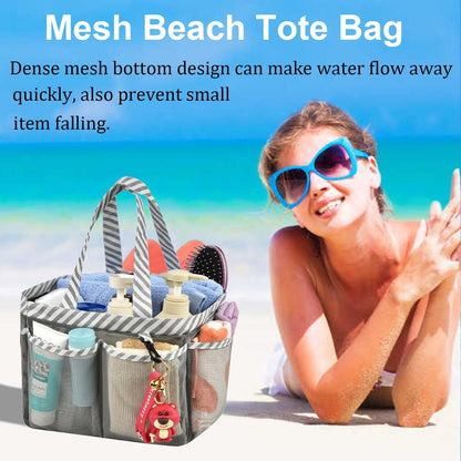 Mesh Shower Caddy Tote, Large College Dorm Bathroom Caddy Organizer with Key Hook and 2 Oxford Handles, Quick Hold, 8 Basket Pockets for Camp Gym