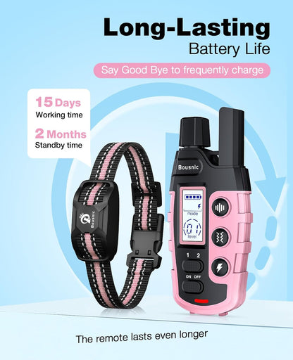Bousnic Dog Shock Collar - 3300Ft Dog Training Collar with Remote for 5-120lbs Small Medium Large Dogs Rechargeable Waterproof e Collar with Beep (1-8), Vibration(1-16), Safe Shock(1-99) Modes (Blue)