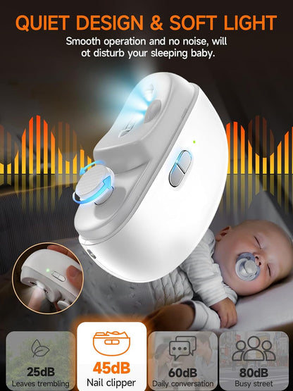 Electric Nail Clipper - 3 in 1 Fingernail Trimmer, Polisher & Clip Storage with LED Light, USB Rechargeable & 2 Speed Gears Automatic Safety Nail Cutter for Baby, Kids, Seniors, Caregivers (White)