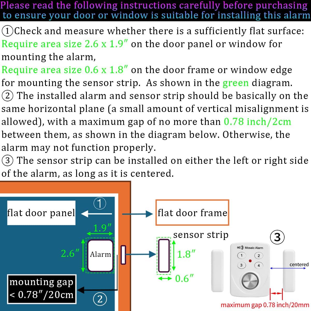 3 Pack Door Alarms with Delay When Left Open 130db Window Break Sliding Siren Vibration Detect Sensor for Home, Apartment Security. Keypad Intruder Burglar Entry Alert. Pool Alarm for Kids Safety