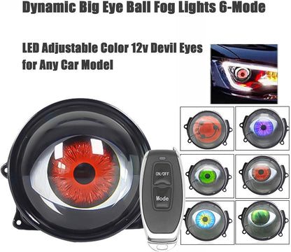 2PCS Dynamic Devil Eyes LED Car Headlight, Blinking Halloween Headlights Demon Eyes with Color Lenses for Eyes & Adjustable Eye Pattern, Cool Car Accessories Upgraded Lens Model