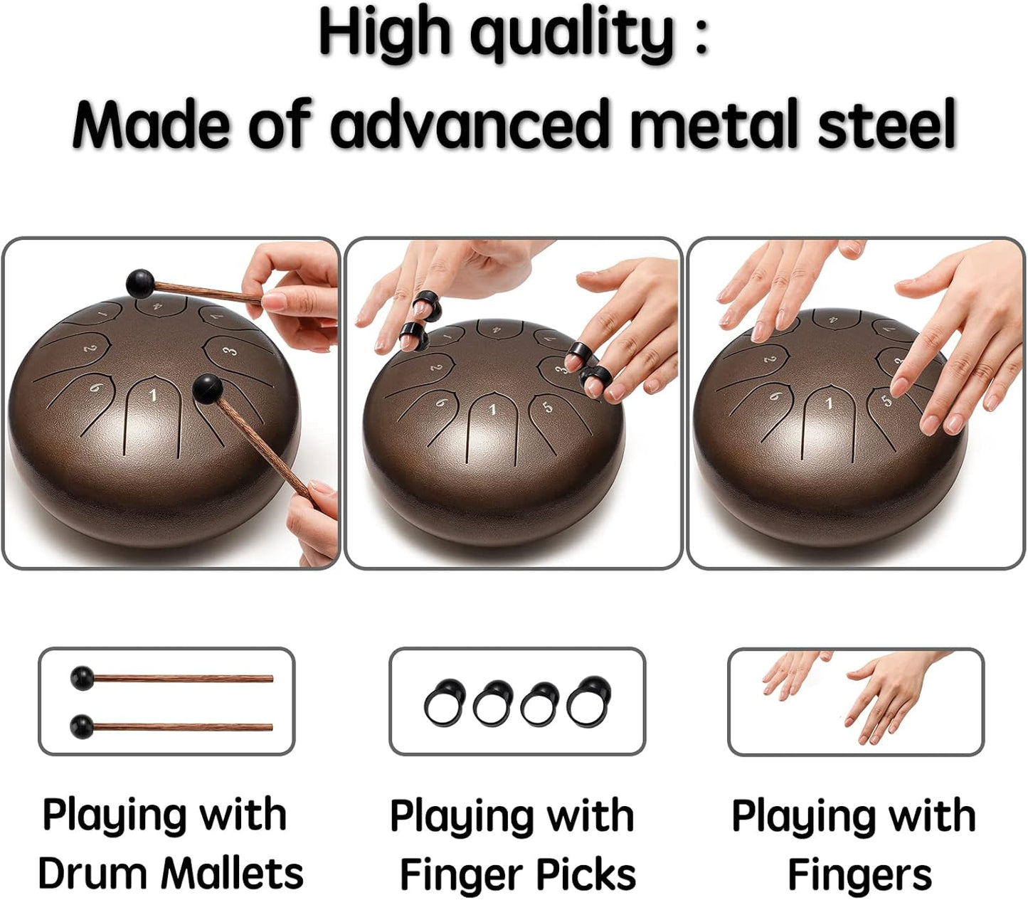 Lronbird Steel Tongue Drum Percussion, 6 Inch 8 Notes Musical Instruments, Music Gifts for Family Friends (Malachite)