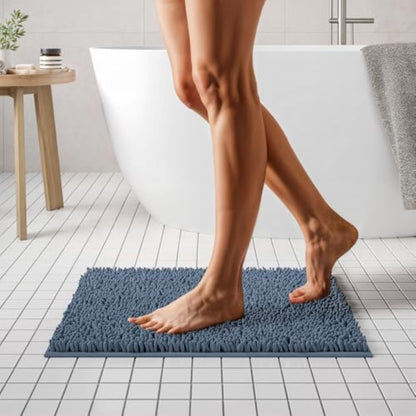 Soft Plush Chenille Bathroom Rug, Absorbent Microfiber Bath Mat, Machine Washable, Non-Slip Grip, Quick-Dry, Thick Shag Carpet Great for Bath, Shower Floor, Bedroom, or Door Mat (Beige, 17x24)