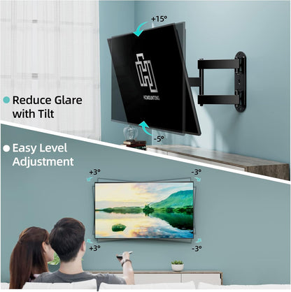 HCMOUNTING Swivel and Tilt TV Wall Mount for 26-65 inch Flat Screen Curved TVs, TV Bracket with Single Stud Level Adjustment Full Motion VESA 400x400mm Holds up to 88lbs