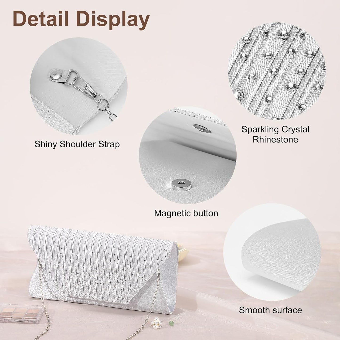 DTGN Evening Bags Clutch Purses for Women Formal, Purse Handbag Crossbody Bag Rhinestone Shoulder Bag for Wedding Party