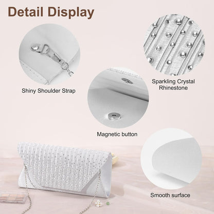 DTGN Evening Bags Clutch Purses for Women Formal, Purse Handbag Crossbody Bag Rhinestone Shoulder Bag for Wedding Party
