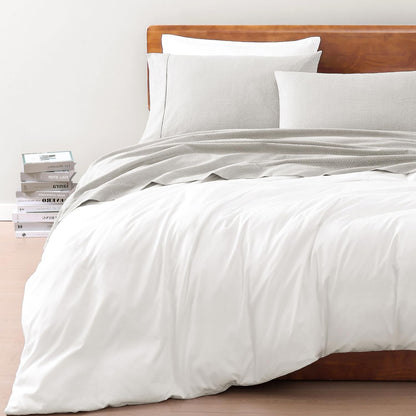 Lane Linen 100% Organic Cotton Queen Sheet Set, 4-Piece Percale Bed Sheets for Queen Bed - Soft, Breathable, Hypoallergenic, Deep Pocket Fits Mattress Up to 15" Deep, Hotel Quality Sheets - White