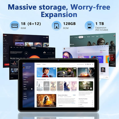 Tablet 10 Inch, 2025 Android 15 Newest Tablets, 18GB+128GB, 1TB Expand, Widevine L1 Compatible Octa-Core Tablet with WiFi 6, 6000mAh Battery, Dual Camera(5MP+8MP)