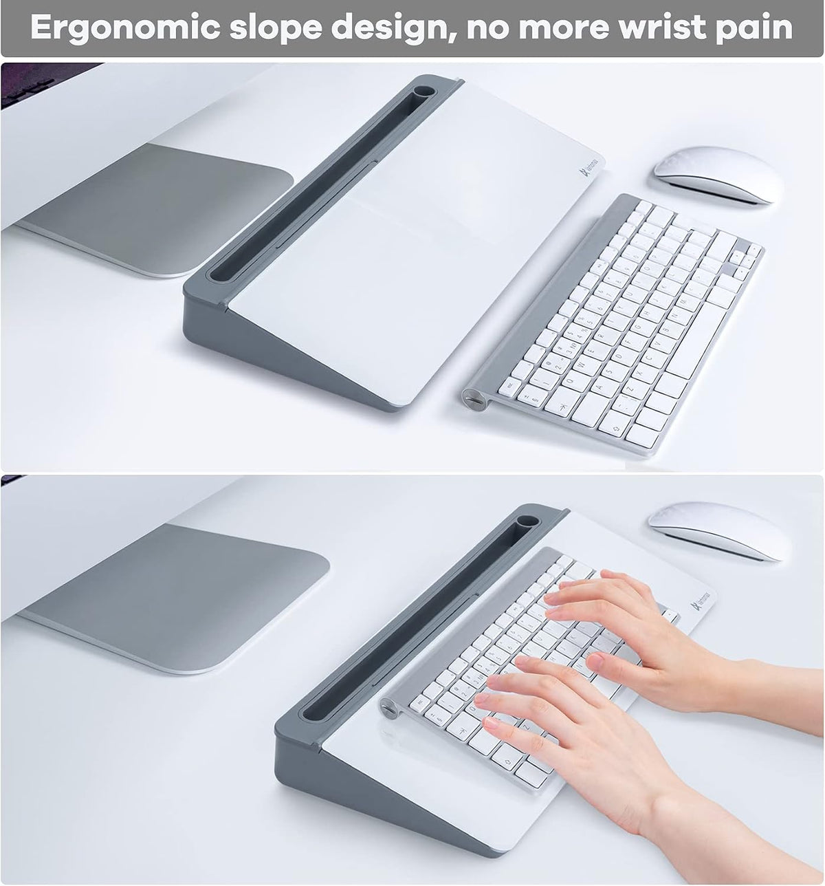 Varhomax Desk Whiteboard Dry Erase Glass Whiteboard, Desktop White Board to-do List Memo Notepad for Home Office and School Accessories Supplies with Storage Caddy for Computer Keyboard Stand (Gray)
