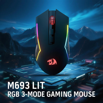 Redragon M693 Wireless Gaming Mouse, 8000 DPI Wired/Wireless Mouse w/ 3-Mode Connection, BT & 2.4G Wireless, 7 Macro Buttons, Durable Power Capacity for PC/Mac/Laptop