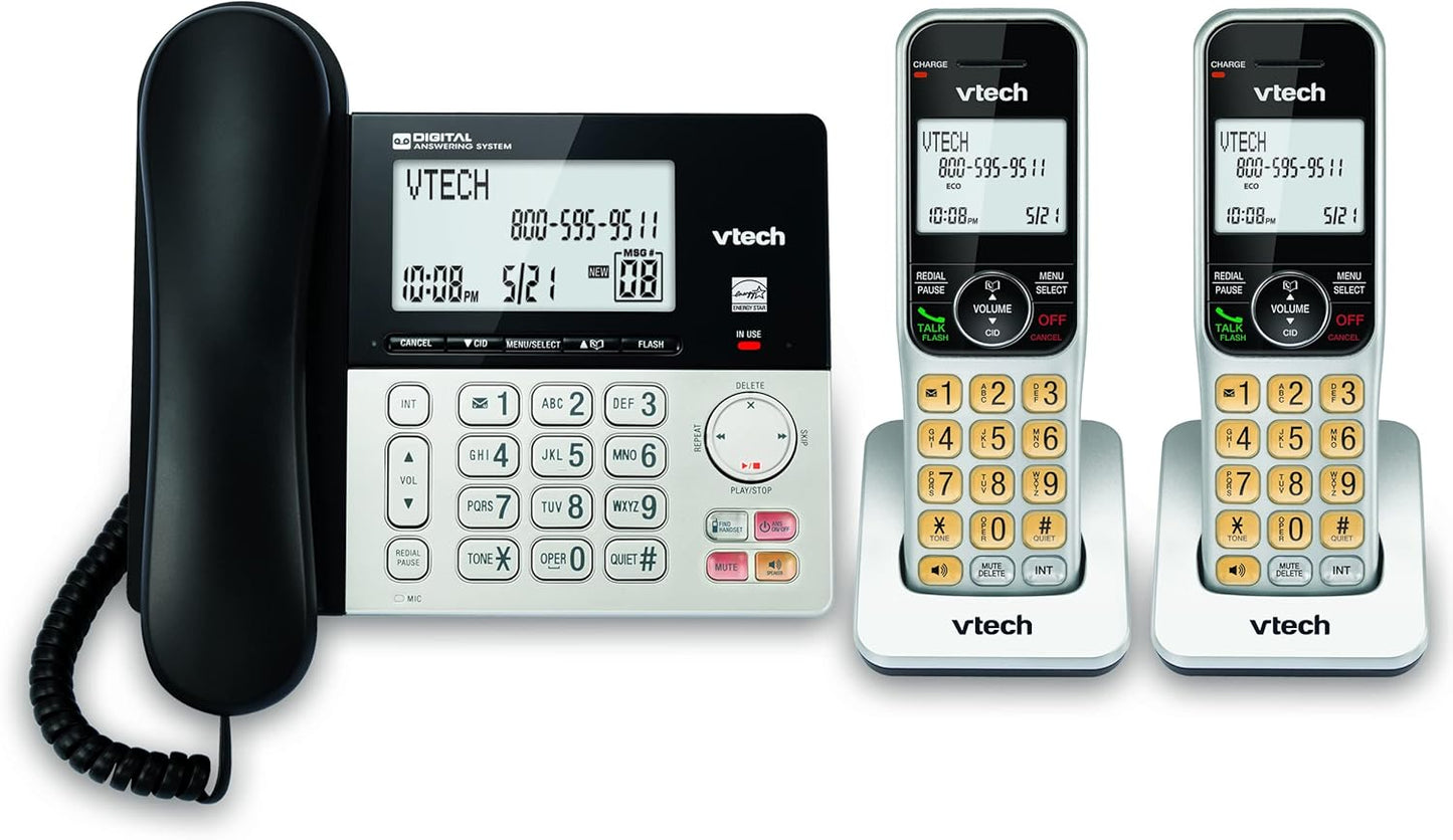 VTech DECT 6.0 1-Handset Corded/Cordless Phone for Home with Answering Machine, Call Blocking, Caller ID, Large Backlit Display, Duplex Speakerphone, Intercom, Landline Line-Power: VG208