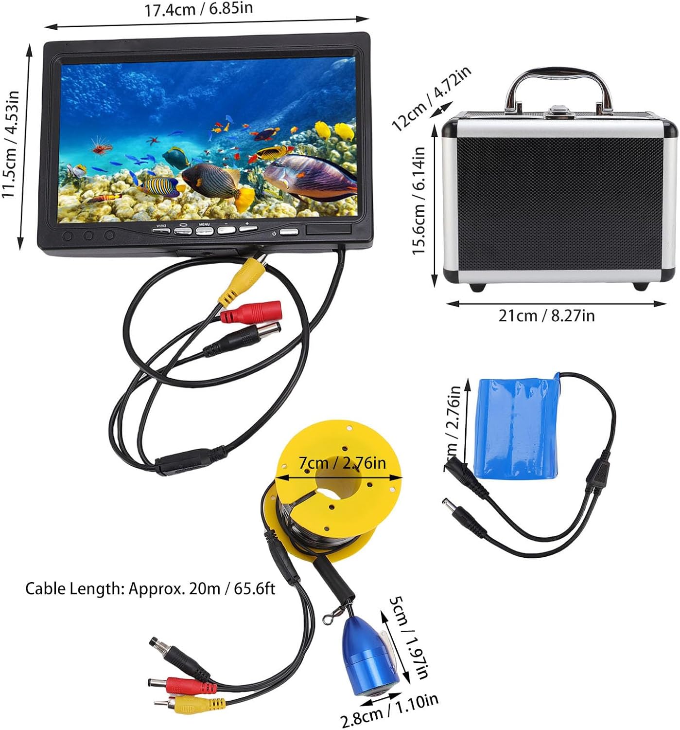 Sanpyl Underwater Fishing Camera, 1080P HD Fish Finder with 195° Wide Angle View and 7 Inch Screen, for Ice Lake Boat Kayak Fishing, 20m Cable (US Plug)