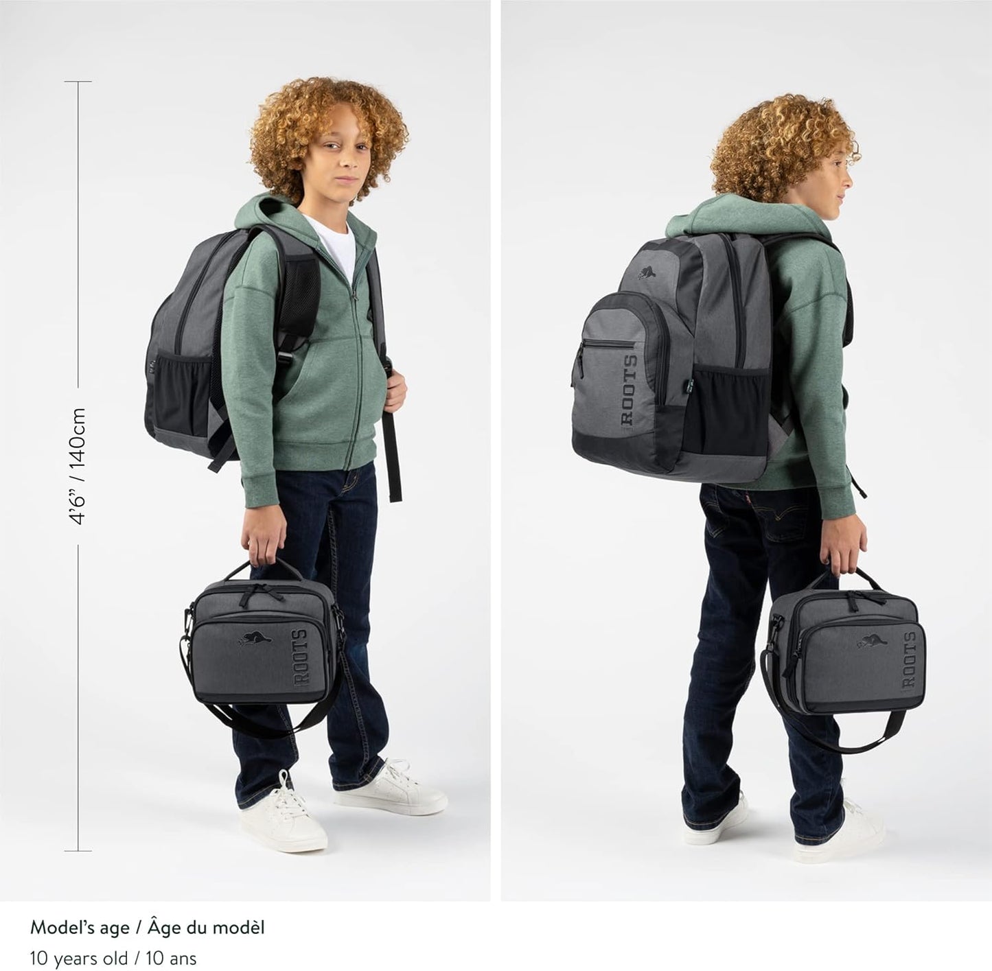 Roots Athletic 3-in-1 Matching Water Resistant Teen Backpack and Lunch Bag Set with Bonus Pencil Case - Made from 100% Recycled Fabrics - 34 litres, Blue Black Navy Camo, XL