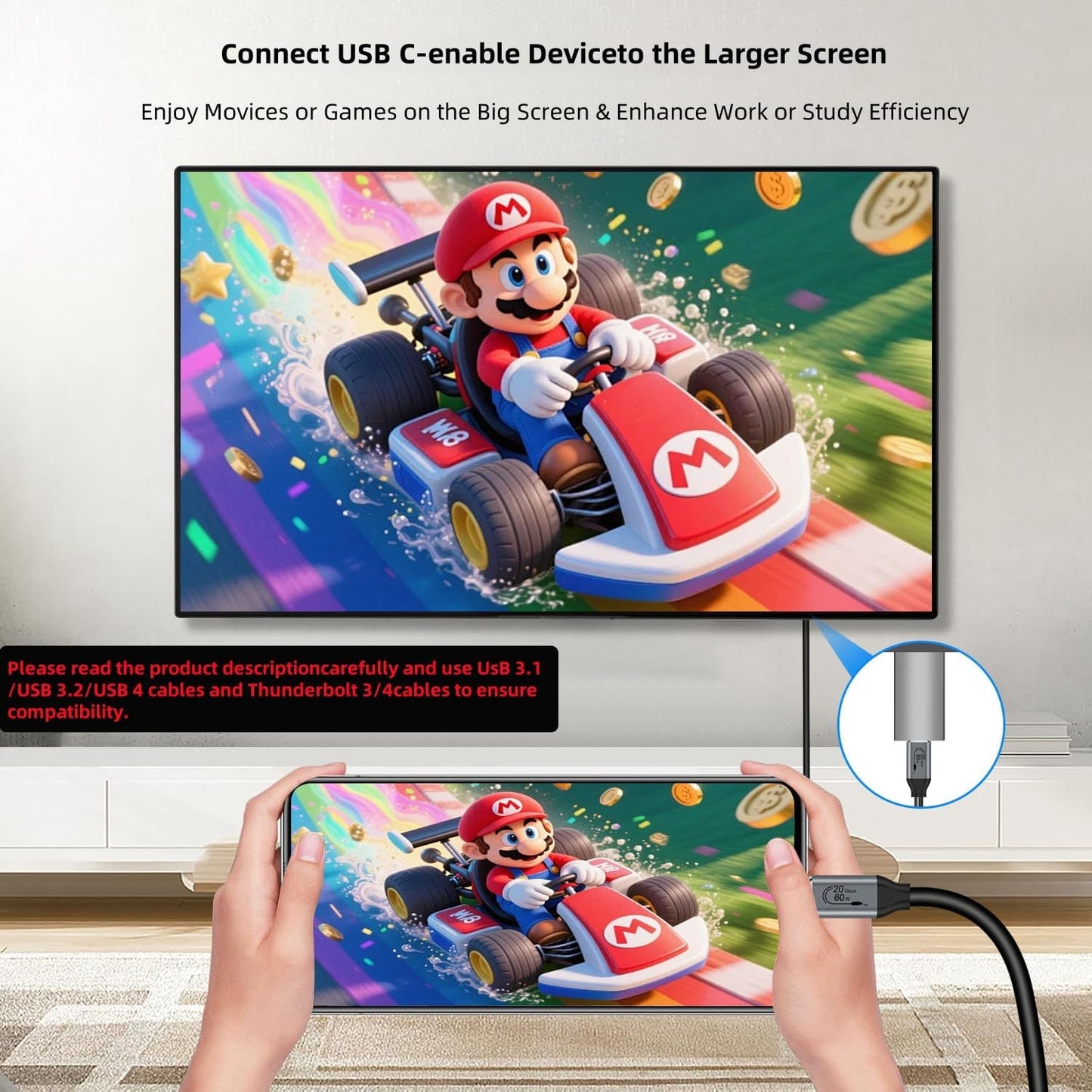 USB C Female to HDMI Male Adapter, 4K@60Hz Uni-Directional USB Type C Source to HDMI 2.0 Display Converter Thunderbolt 3/4 to HDMI for MacBok Pro/Air, Galaxy,Surface,i-Phone 16 15 Series - 1 Pack