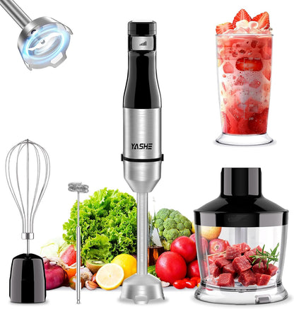 YASHE Immersion Blender, 5 in 1 Handheld Blender, Continuously Variable Speed, Stainless Steel Blender Stick, Emulsion Blender with Chopper, Whisk and Milk Frother for Meat, soups and Baby Food