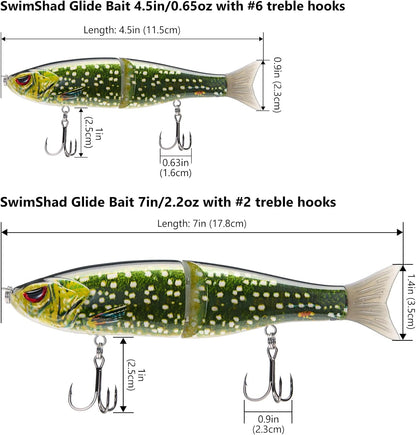 Bassdash SwimShad Glide Baits Jointed Swimbait Bass Pike Salmon Trout Muskie Fishing Lure