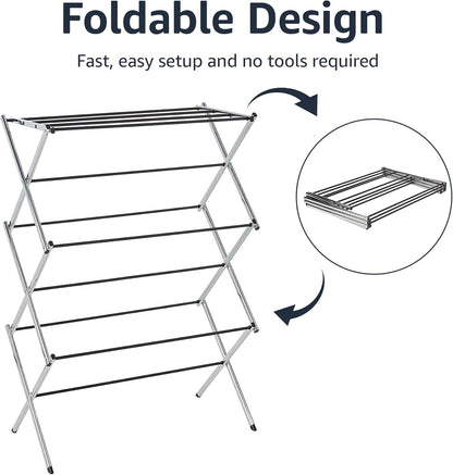Foldable Portable Laundry Drying Rack for Indoor Air Drying Clothing, 29.4 x 14.8 x 41.9 inches (LxWxH), Chrome Silver