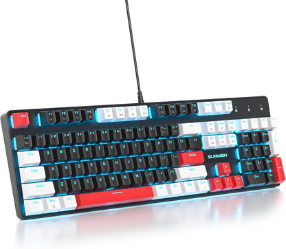 Owpkeenthy Full Size Green Mechanical Gaming Keyboard with Number Pad, Wired 100% Office NKRO Keyboard RGB Backlit 104 Keys with Red Switch for PC Gamer (104 Matcha)