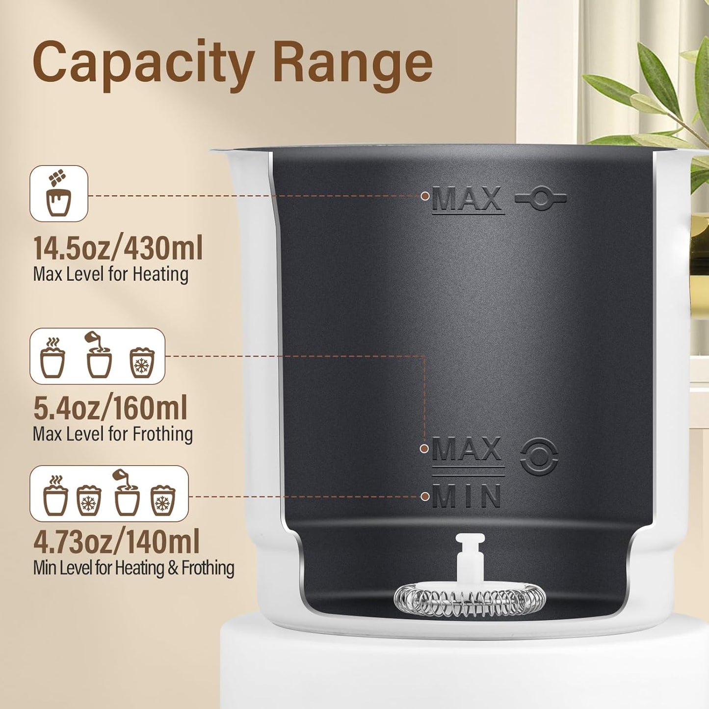Milk Frother and Steamer - 4 in 1 Milk Frother Electric, 13.5oz Split Hot & Cold Milk Foam Maker Stainless Steel Automatic Milk Warmer for Latte, Cappuccino, Macchiato, Hot Chocolate