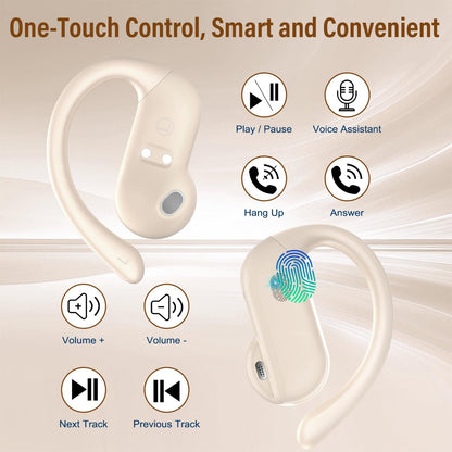 Open Ear Headphones, Bluetooth 5.4 Wireless Earbuds with HD Clear Calls, 32Hrs Immersive Stereo Air Conduction Earphones with Earhooks, LED Display, IPX7 Lightweight Open Ear Buds for Sports Blue