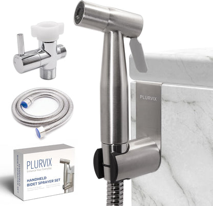 Plurvix Handheld Bidet Sprayer for Toilet – Adjustable Water Pressure, Stainless Steel Jet Spray Kit with Bidet Hose - Feminine Wash, Baby Cloth Diaper Cleaning, Muslim Shower – Wall or Toilet Mount