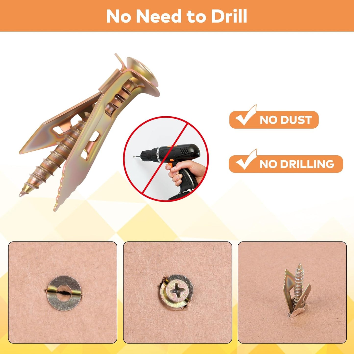TIEEC 160 PCS Self-Drilling Drywall Anchors Kit - Zinc Plated Steel Wall Anchors & Screws (4X35mm), No Drill or Holes in Wall, Heavy Duty for TV/Shelf/Cabinet/Picture Frame