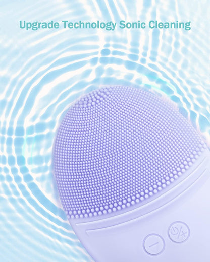 EZBASICS Sonic Facial Cleansing Brush Made with Ultra Hygienic Soft Silicone, Waterproof Sonic Vibrating Face Brush for Deep Cleansing, Gentle Exfoliating and Massaging, Inductive Charging Blue