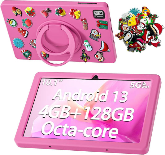 SGIN 10.1 Inch Tablet, 4GB RAM 128GB ROM, Android 13 Tablets, Octa-Core 2.0Ghz Processor, 1280 * 800 IPS Screen, 2MP+8MP Camera, 6000mAh, WiFi, Bluetooth 5.0 (Pink)