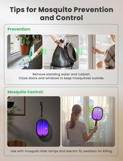 YISSVIC Bug Zapper Racket 4000 Volt Electric Fly Swatter Fly Zapper Dual Modes with Attractant Light Rechargeable White