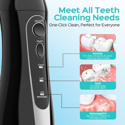 COSLUS Water Teeth Flosser: 300ML Cordless Electric Water Tooth Flossing Rechargeable IPX7 Waterproof Portable Travel Flossers Set for Teeth
