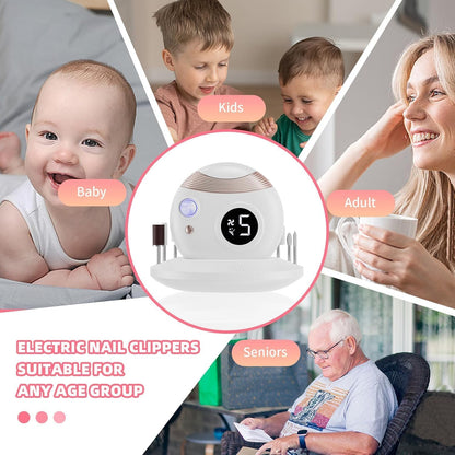 Electric Nail Clipper for Baby with LED Light, 2 in 1 Automatic Baby Nail Trimmer and File with Nail Scraps Storage for toddler, infant, Newborn, Adult, 2 Speeds, USB Rechargeable, White
