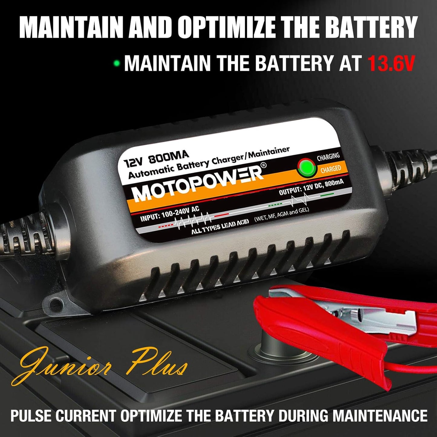 MOTOPOWER MP00205A 12V 800mA Fully Automatic Battery Charger/Maintainer
