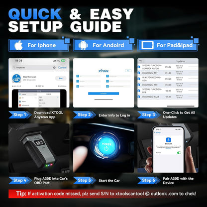 XTOOL AnyScan A30D Bidirectional Scan Tool Lifetime Free Update,22 Language Full System Scanner,19+ Reset ,Active Test,Wireless,for iOS & Android, ABS Bleed,Throttle Relearn, EPB, FCA AutoAuth, CAN FD