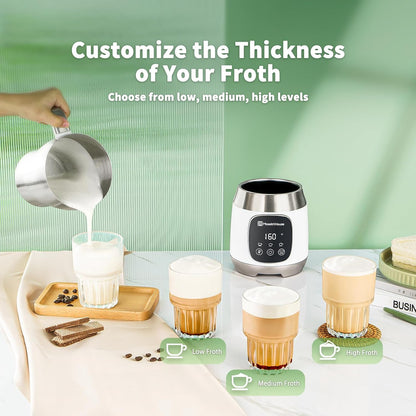 Maestri House Milk Frother, Variable Temp and Froth Thickness Milk Frother and Steamer, 21OZ/600ML Smart Touch Control Milk Warmer, Dishwasher Safe, Memory Function for Latte Cappuccino (White)