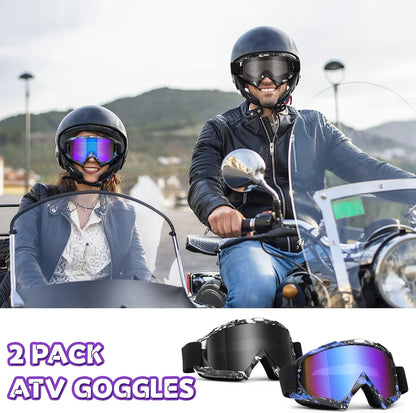 Micnaron Dirt Bike Goggles, 2-Pack Ski and ATV Goggles for Motorcycle, MX, Powersport - Men, Women, Adult, Youth Riding Racing (Grey + Blue)