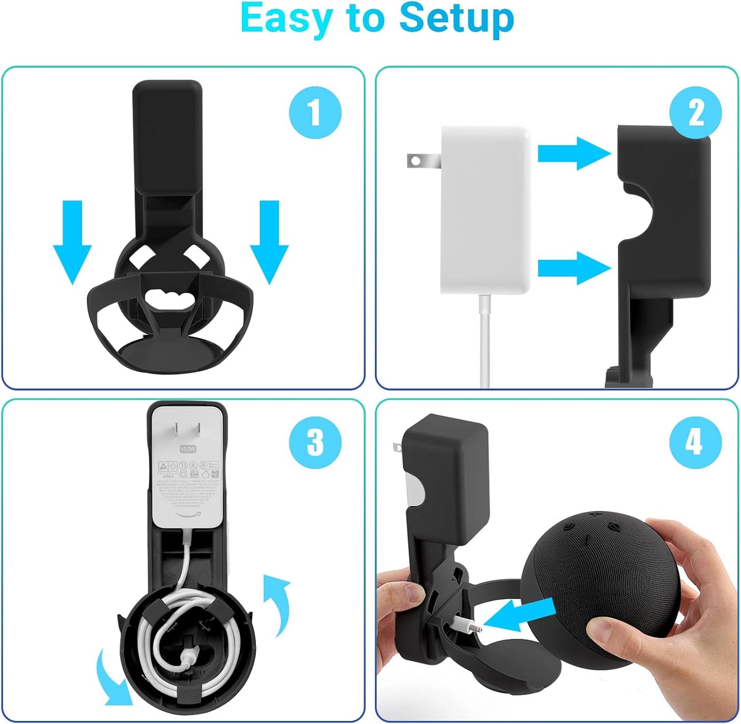 ZUOLACO Wall Mount Holder for Echo Dot 5th Generation, Outlet Wall Mount Stand for Echo Dot 5th/4th Gen, No Screws or Drilling Needed, Space-Saving Dot Accessories with Cable Hidden Storage, Black