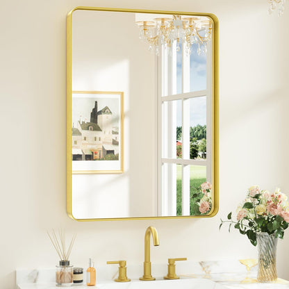 Keonjinn 42 x 36 Brushed Nickel Bathroom Vanity Mirror, Large Rounded Rectangle Bathroom Mirrors for over Sink, Metal Framed Silver Mirror for Wall, Shatterproof HD Tempered Glass(Horizontal/Vertical)