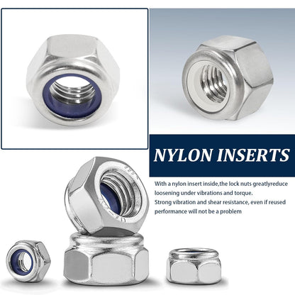 Vifmy 110 Pack 1/4"-20 Inch Lock Nuts,304 (A2-70) Stainless Steel Nylon Insert Locknuts,Standard Inch Thread Nylock Nuts for Bolts