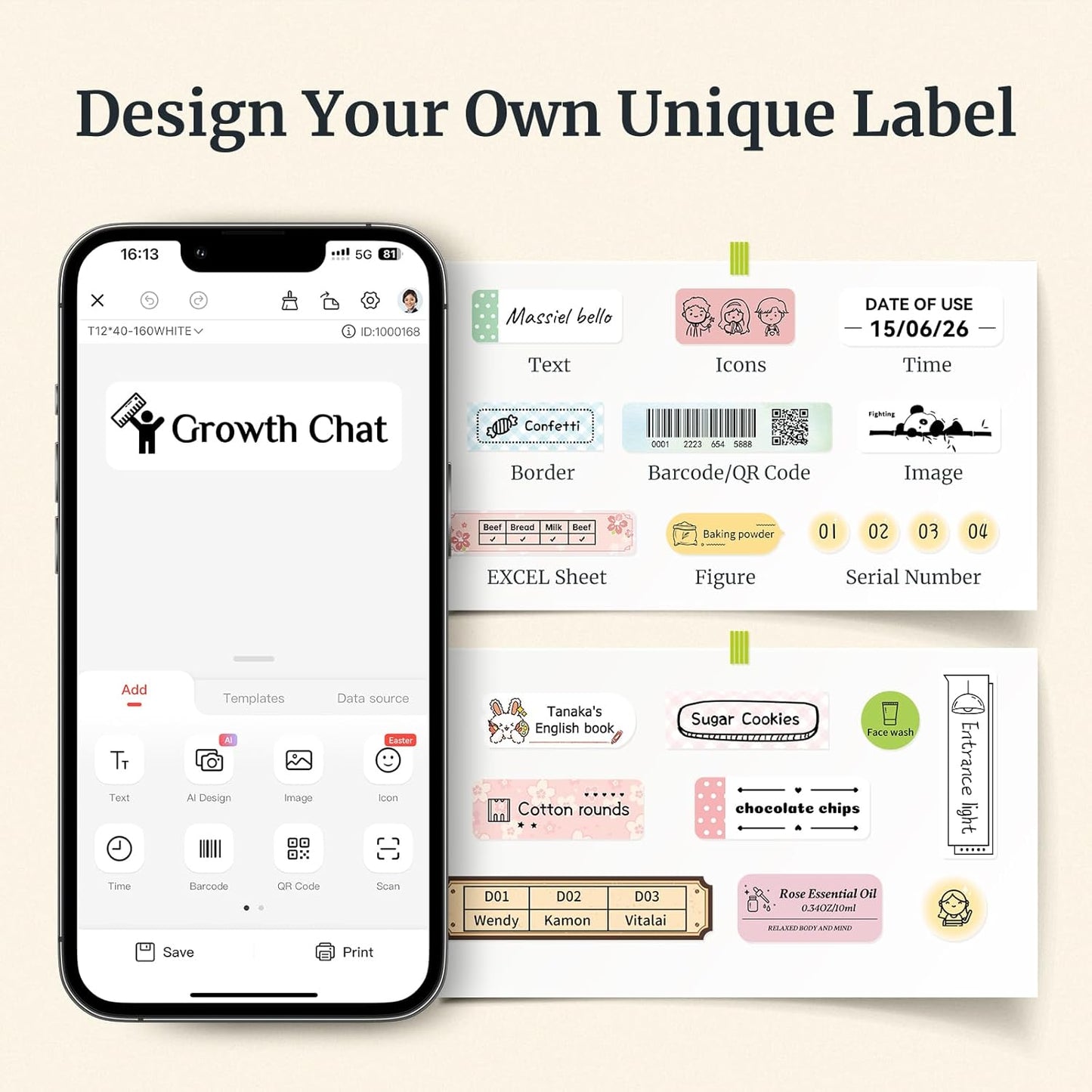 NIIMBOT D110 Mini Label Maker Machine with Tape(Pre-Cut Size 12x40mm), Portable Bluetooth Sticker Printer, Inkless Automatic Feeding One-Touch Custom Printing, Compatible with Phone Only