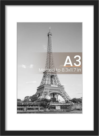 upsimples 11x14 Picture Frame, Display Pictures 8x10 with Mat or 11x14 Without Mat, Wall Hanging Photo Frames, Black