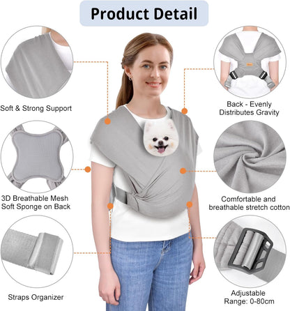 CUBY Swaddle Dog Sling Carrier for Small Dogs, Front Pet Sling Carrie Chest, Hands Free Adjustable Cat Slings Carrier Soft Cotton Reducing Pain Puppy SlingCarrier for Small Pets Up to 11lb (Grey)