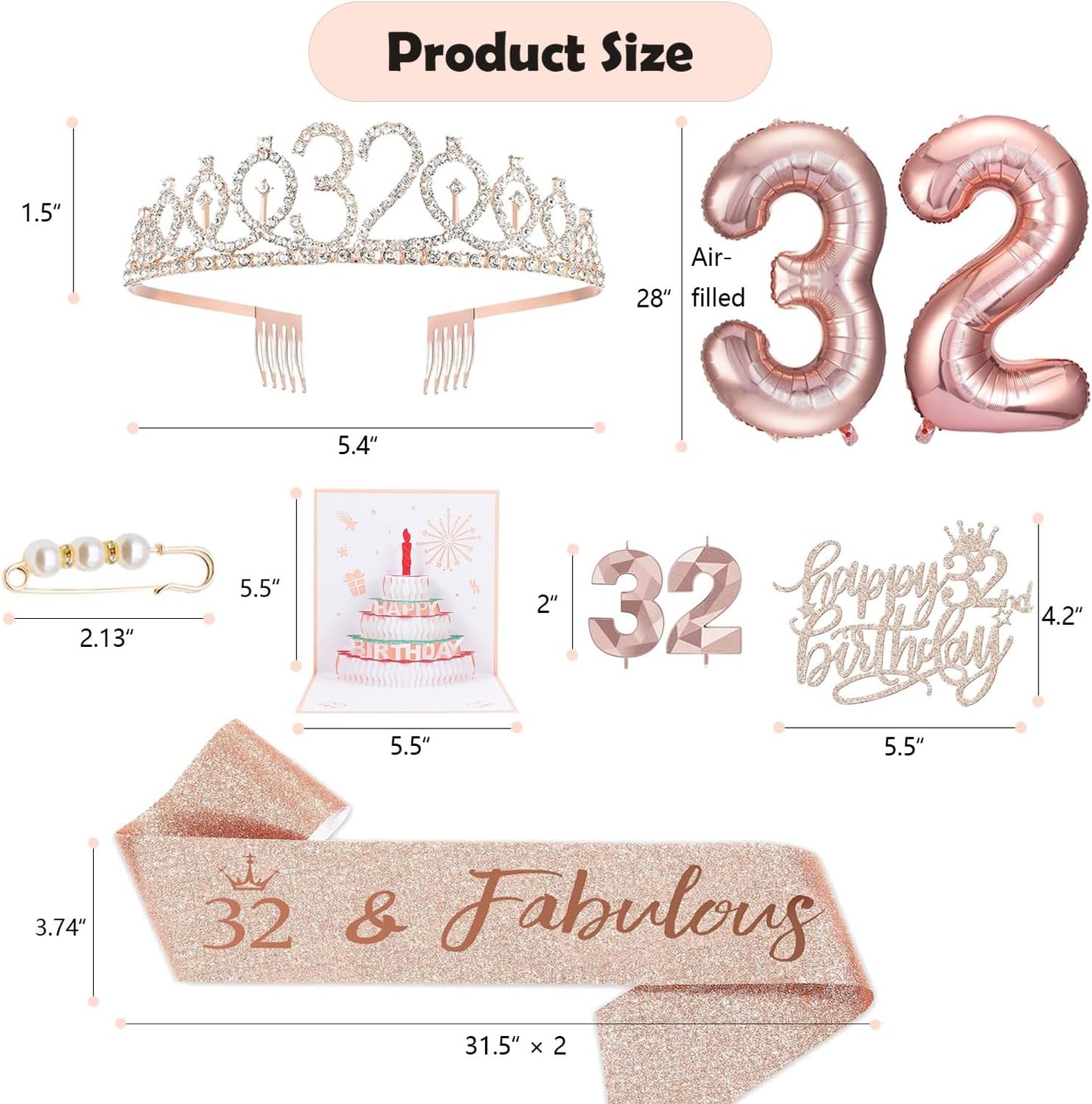 8pcs 40th Birthday Decorations gifts for Women, Including 40th Happy Birthday Cake Topper, Queen Sash with Pearl Pin, Sweet Rhinestone Tiara Crown for Women, Number Candles and Balloons (Rose Gold)