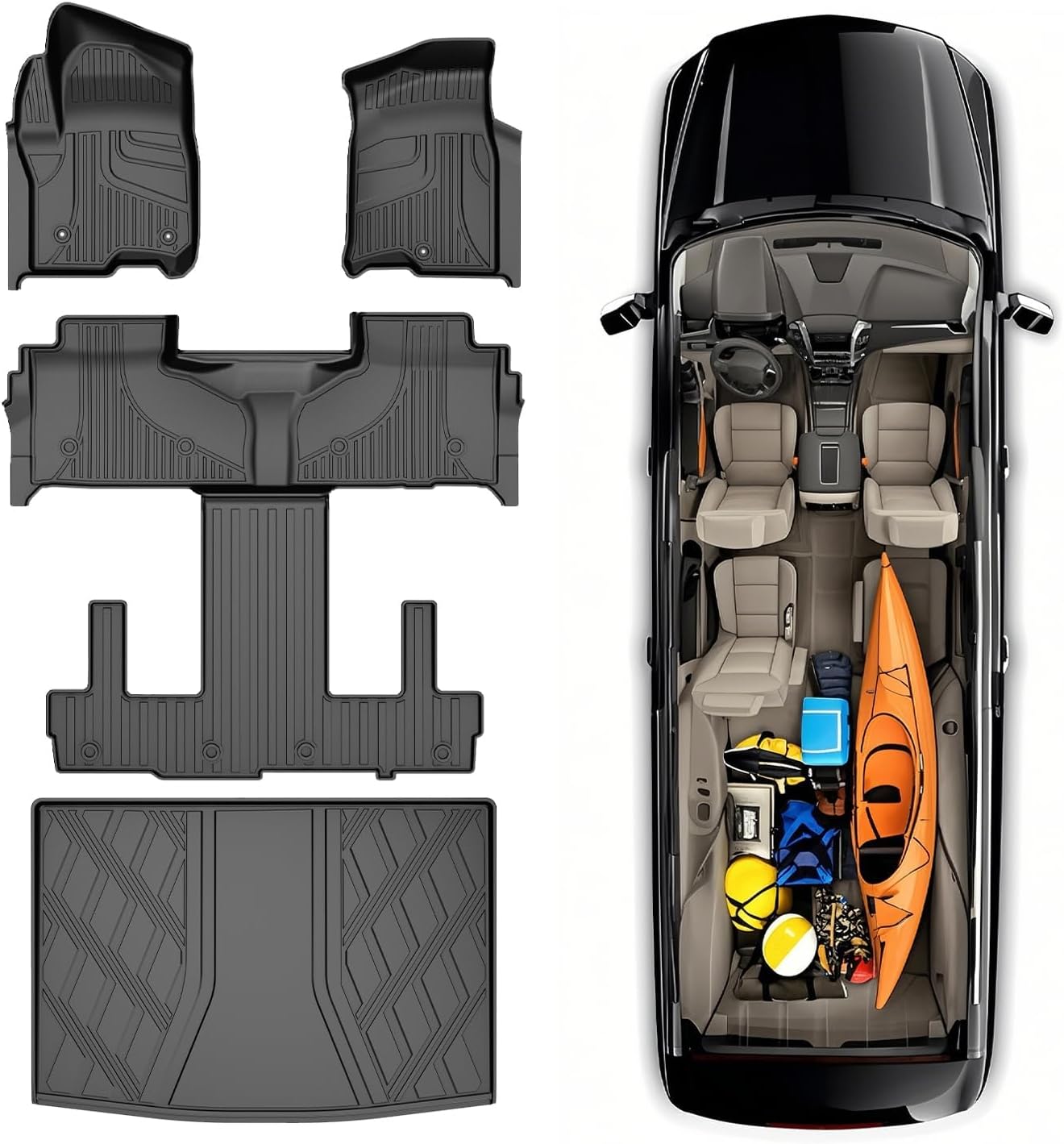 AOMSAZTO Floor Mats & Trunk Mat for 2024 2025 Chevy Equinox EV (Non Fuel),TPE All Weather Protection 2 Rows Car Floor Liners with Cargo Liner for Chevrolet Equinox EV (Non Fuel)