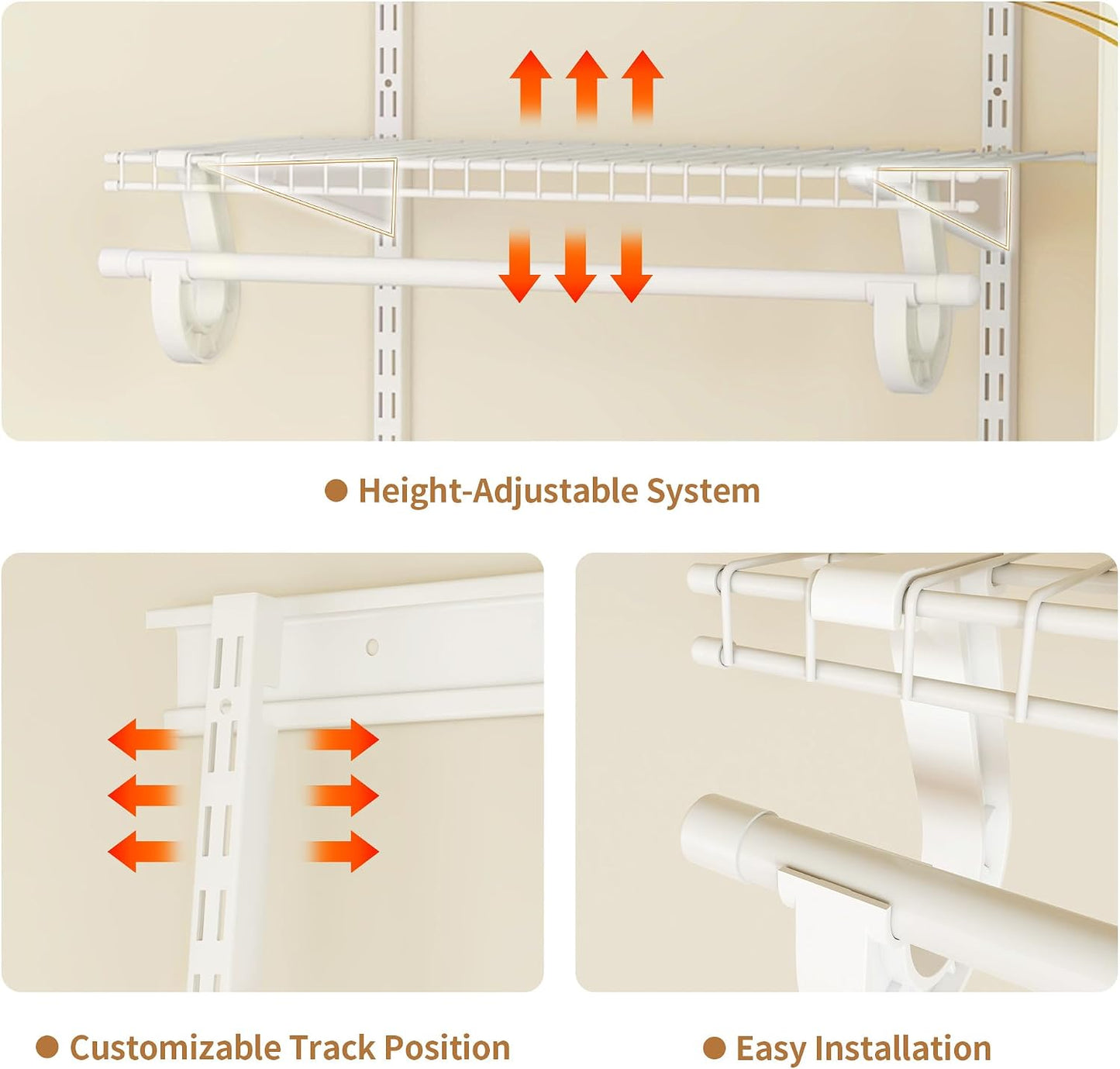 PROWORX 2-4 Ft. Expandable Closet Organizer System Kit, White Custom Metal Wire Shelving, Organization and Storage Shelves Wall Mounted with Hanging Rods