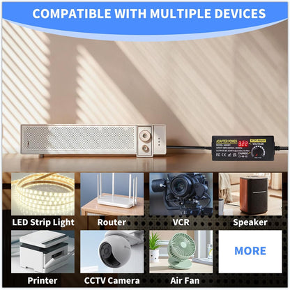 3V~24V 5A 120W Adjustable Power Supply Adapter,DC 3V 5V 6V 9V 12V 15V 18V 19V 20V 24V Universal AC/DC Adapter,100V-240V AC to DC Converter with 5.5x2.5mm 14 Tips for LED Strip Light CCTV