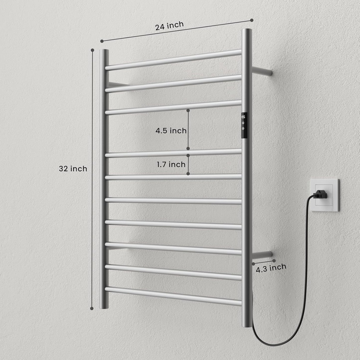POPFLY Heated Towel Rack, Wall Mounted Electric Hot Towel Warmer, 4-Bar 304 Stainless Steel Small Heated Towel Warmer Rack for Bathroom with Timer and Temperature Control, Brushed