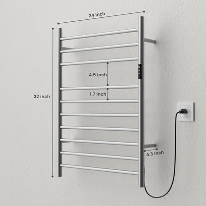 POPFLY Heated Towel Rack, Wall Mounted Electric Hot Towel Warmer, 4-Bar 304 Stainless Steel Small Heated Towel Warmer Rack for Bathroom with Timer and Temperature Control, Brushed