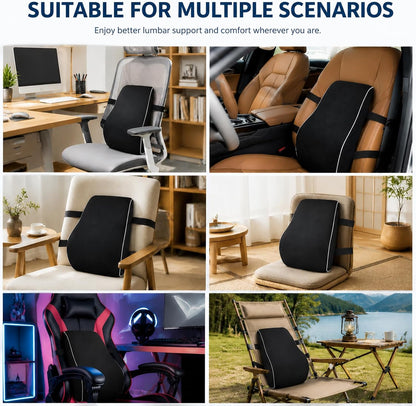 QUTOOL Lumbar Support Pillow for Office Chair, High-Density Memory Foam Back Cushion with Dual Adjustable Straps, Breathable 3D Mesh Cover, Ergonomic Back Support for Everyday Sitting